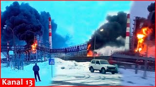 Ukrainian drones hit oil bases and plants in 7 regions of Russia  images of fires [upl. by Chelsie]