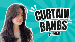 Easiest way to Cut Curtain Bangs at home curtainbangtutorial [upl. by Einolem]