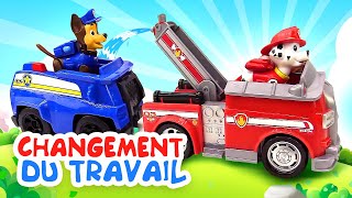 Vidéo de la Pat Patrouille en jouets pour enfants  Chase amp Marshall  changement du travail [upl. by Eldrida]