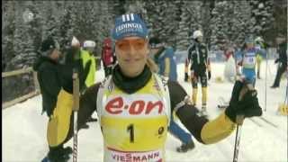 18032012 Biathlon KhantyMansiysk Massenstart Winner DomrachevaLAST RACE of MAGDALENA NEUNER [upl. by Ecaroh816]