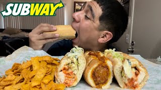 Subway Mukbang  Meatball Marinara Sub  Buffalo Chicken Sub [upl. by Harpole598]