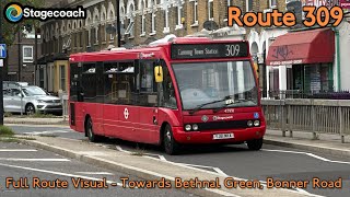 FULL ROUTE VISUAL  Route 309  Canning Town  Bethnal Green  Stagecoach 47999  YJ12GVZ [upl. by Ettinger]