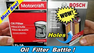 Motorcraft Oil Filter Cut Open Fl1A Vs Bosch Premium Oil Filter Cut Open 3500 Oil Filter Review [upl. by Amik888]