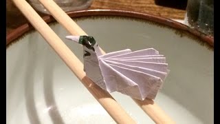 origami peacock chopstick rest Instructions  folded out of a chopstick wrapper [upl. by Detta47]