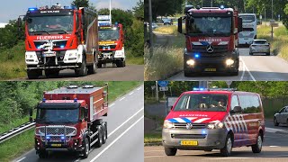 Duitse en Nederlandse brandweer met spoed onderweg naar natuurbranden in Brunssum en Schinveld [upl. by Attenod]