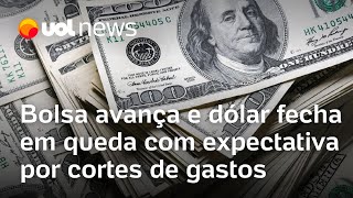 Dólar fecha em queda com expectativa por cortes de gastos anunciados por Haddad Bolsa dispara [upl. by Ennaeirb856]