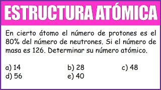 En cierto átomo el número de protones es el80 del número de neutrones Si el número de masa es 126 [upl. by Asalocin]