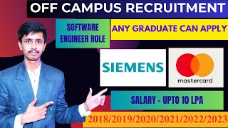 Siemens Recruitment 2024 for Freshers  Mastercard Recruitment 2024  Software Engineer Role  Jobs [upl. by Eynttirb]