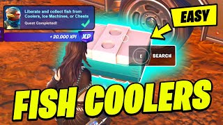 How to EASILY Liberate and collect fish from Coolers Ice Machines or Chests  Fortnite Quest [upl. by Zoie]