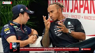 Lewis Hamilton pone en aprietos a Checo Pérez y discuten por Max Verstappen previo al GP de Japón [upl. by Diannne]