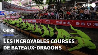 Chine courses effrénées de bateauxdragons dans détroits cours deau  AFP [upl. by Alidia]