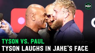 Mike Tyson vs Jake Paul Tyson Laughs In Jakes Face  Face Off [upl. by Charron]