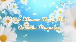 Tamil whatsapp status  aanatha kuyilin pattu song lyrics  kathaluku mariyathai  RJ status [upl. by Maclaine]