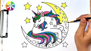 Unicorn and Moon Coloring  Unicorn Colletion Coloring Video Satisfying [upl. by Virendra]