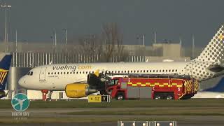 Vueling A320200 landing at Manchester Airport MAN and some fire trucks vueling a320 vueling [upl. by Blanchard]