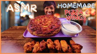 ASMR  MUKBANG HOMEMADE PIZZA AND WINGS [upl. by Avevoneg221]