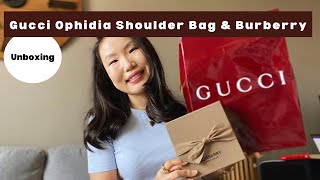 UNBOXING  Gucci Ophidia Super Mini Shoulder Bag Burberry Card Holder Amsterdam Airport shopping [upl. by Trudi]