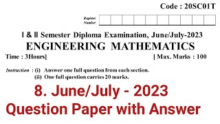 diploma maths question paper june july 2023 with answers  20SC01T  C 20 Syllabus  dte [upl. by Ursulina969]