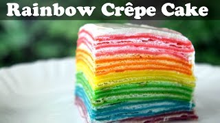 Rainbow Crepe Cake No Oven Easy Rainbow 18 layered Crêpe Cake  Yummylicious [upl. by Avner960]