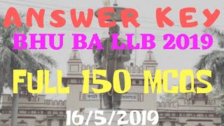 BHU BA LLB ANSWER KEY 2019  BHU UET 2019 BA LLB ANSWER KEY  BHU BA LLB 2019 ENTRANCE EXAM [upl. by Barvick]