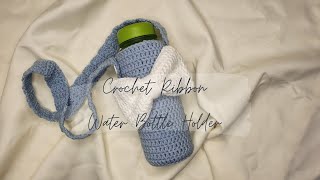 Crochet Ribbon Water Bottle Holder  Tutorial Merajut [upl. by Ahsaekal]