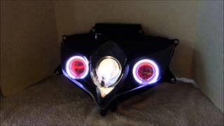 2 Suzuki GSXR 600 750 2008  2010 HID Projector Headlights BiXenon Angel Eyes Halo By BKmotocom [upl. by Hrutkay820]