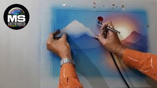 RISING SUN Airbrush landscape Painting 001 by MS Artworld [upl. by Lekzehcey]