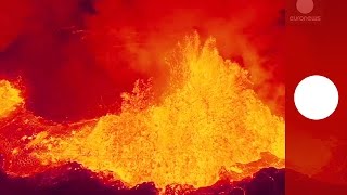 Stunning drone footage Iceland volcano eruption seen from sky [upl. by Oniluap]