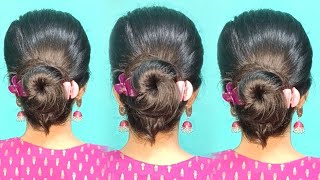 Low Messy Bun With Clutcher  Small Clutcher Juda Hairstyle  Hair Style Girl Simple And Easy [upl. by Inafetse]