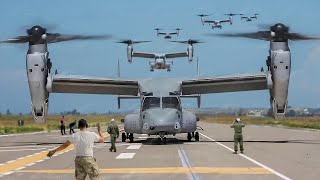 US V22s Mass Takeoff One by One During Crazy Show of Force [upl. by Aleb545]