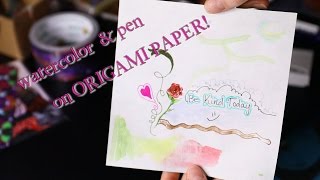 Watercolor amp Staedtler fineliner on ORIGAMI PAPER DIY paper test [upl. by Flavia932]