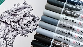 Ecoline brush pens review Royal Talens water colour pens grey set [upl. by Ahsikcin]