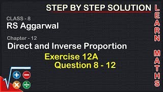 Direct and Inverse Proportion Class 8 Exercise 12A Question 8  12 RS AggarwalLearn maths [upl. by Marlene467]