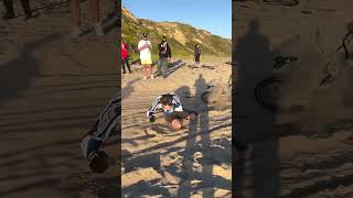 Biker falls at Cristal Cove Beach while avoiding collision [upl. by Ailla]