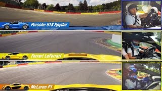 McLaren P1 vs Porsche 918 vs Ferrari LaFerrari SpaFrancorchamps [upl. by Sirehc]