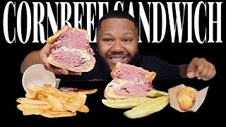 THE BEST CORNED BEEF SANDWICH  MUKBANG  FLAVASBYDAMEDASH  LOUS DELI [upl. by Atilrak]