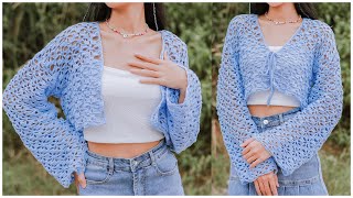 Crochet Floral Lace Cardigan Tutorial  Chenda DIY [upl. by Seto]