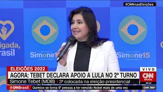 Simone Tebet declara seu apoio no segundo turno [upl. by Aileek]