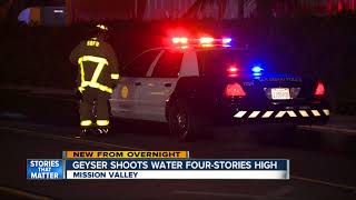 Geyser shoots water four stories high in MIssion Valley [upl. by Aldous]