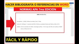 👨‍🏫✔CÓMO HACER LA BIBLIOGRAFÍA O REFERENCIAS EN WORD PASO A PASO  EJEMPLO  NORMAS APA 7° ED [upl. by Cavanagh187]