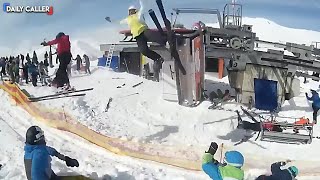 Skiers Go Flying In The Ski Lift Ride From Hell [upl. by Atillertse]