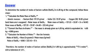 How many moles of barium sulfate BaSO4 are there in 406 kg of barium sulfate [upl. by Elrak]