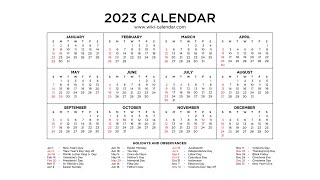 Year 2023 Calendar Printable with Holidays  Wiki Calendar [upl. by Nylarej]