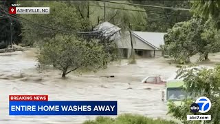 House floats away collapses as Helene leaves North Carolina under water [upl. by Junji395]