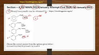 Section  A jeemain 202330 January Shift 1 Benzyl isocyanide can be obtained by [upl. by Almeda903]