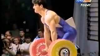 Pyrros Dimas Clean bar path slow motion [upl. by Nevanod329]