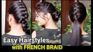 Everyday Quick Easy Hairstyles with FRENCH BRAIDHairstyles for medium to long hairBunPonytail [upl. by Atineg]