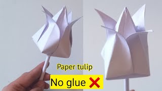 How to make paper tulipEasy origami tulipDIY tulip flowerNo glue paper craft [upl. by Hallagan]