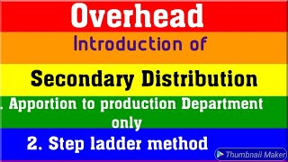 Secondary distribution of overheads Part 1 Overhead  lecture 1 By CA Brijesh singh [upl. by Yehs995]