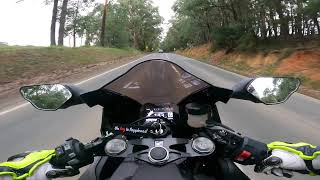 Honda CBR Fireblades Roaring through winding road [upl. by Atteynod]